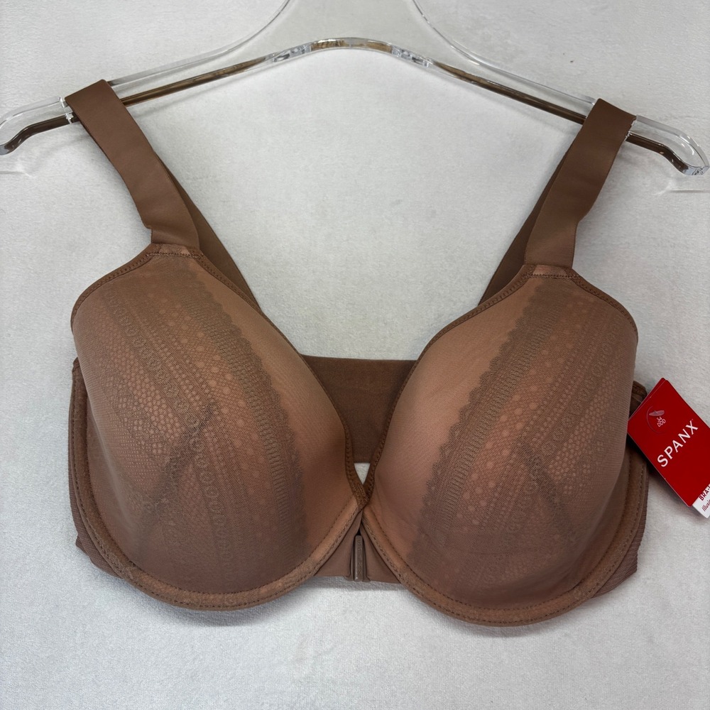 Spanx Bra-llelujah Illusion Lace Bra Women 34DDD Brown Front Closure 30061R New